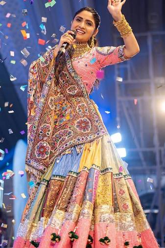 Pink Navratri Mirror Work Lehenga
