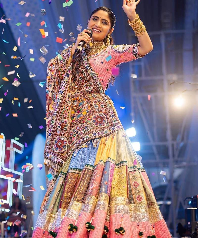 Pink Navratri Mirror Work Lehenga