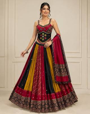 Multicolor Kutchhi Ajrakh 8 Meter Flair Lehenga 1