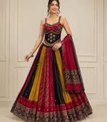 Multicolor Kutchhi Ajrakh 8 Meter Flair Lehenga