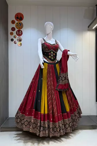 Multicolor Kutchhi Ajrakh 8 Meter Flair Lehenga