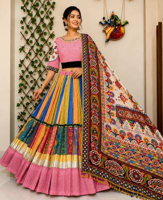 Pink Navratri Mirror Work Lehenga 2