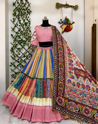 Pink Navratri Mirror Work Lehenga 3