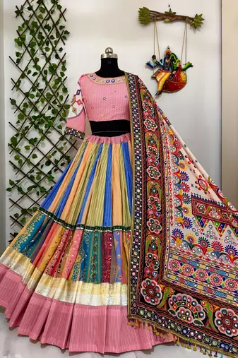 Pink Navratri Mirror Work Lehenga