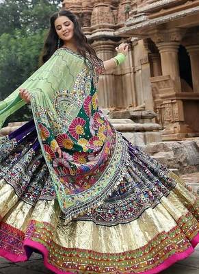 Purple Navratri Mirror Work Lehenga 1