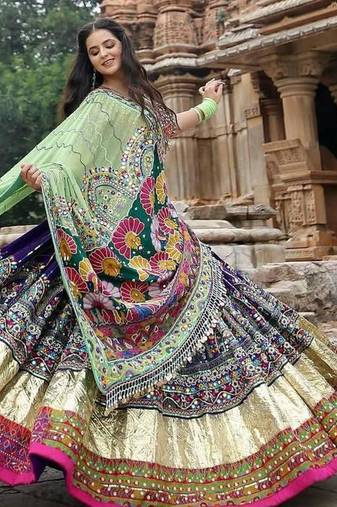 Purple Navratri Mirror Work Lehenga