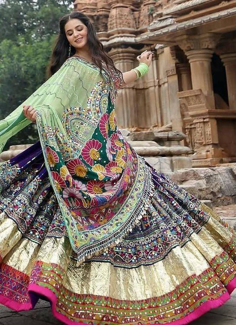Purple Navratri Mirror Work Lehenga