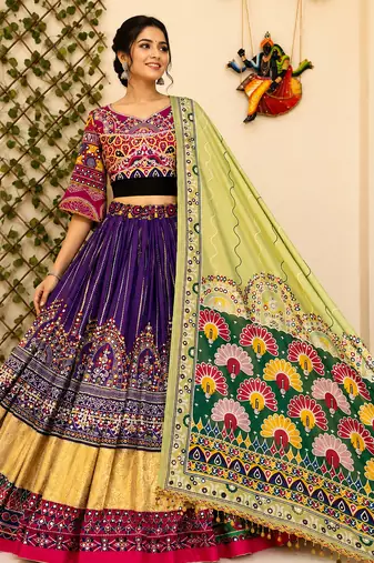 Purple Navratri Mirror Work Lehenga