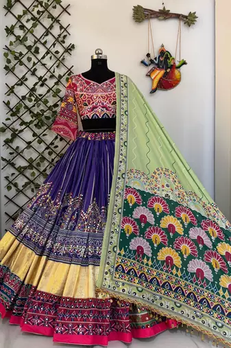 Purple Navratri Mirror Work Lehenga