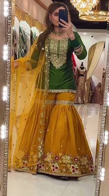 Green sequin And Embroidery Work Faux Georgette Salwar Suit 1