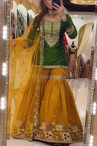Green sequin And Embroidery Work Faux Georgette Salwar Suit