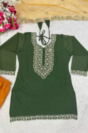 Green sequin And Embroidery Work Faux Georgette Salwar Suit