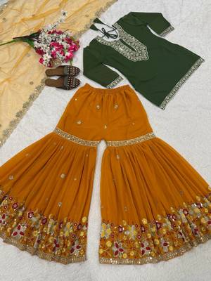 Green sequin And Embroidery Work Faux Georgette Salwar Suit 3