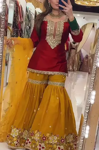 Maroon sequin And Embroidery Work Faux Georgette Salwar Suit
