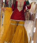Maroon sequin And Embroidery Work Faux Georgette Salwar Suit