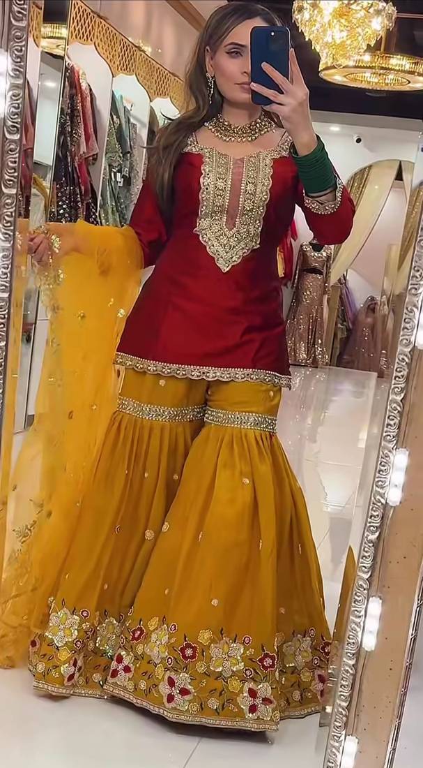 Maroon sequin And Embroidery Work Faux Georgette Salwar Suit