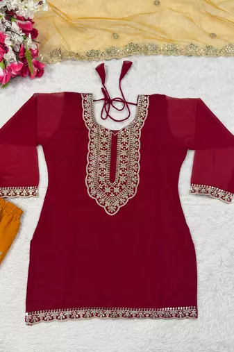 Maroon sequin And Embroidery Work Faux Georgette Salwar Suit