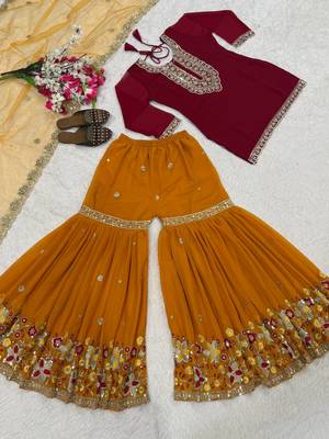 Maroon sequin And Embroidery Work Faux Georgette Salwar Suit 3