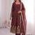 brown color sequin embroidery silk blend gown set