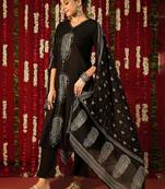 Women Ethnic Motifs Printed Regular Thread Work Pure Cotton Kurta with Trousers & With Dupatta