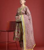 Floral Printed Pleated Pure Cotton Kurta with Trousers & With Dupatta