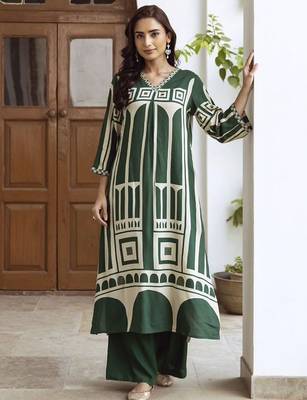 Women Printed Regula Geometric A-Line Kurta with Palazzos 1
