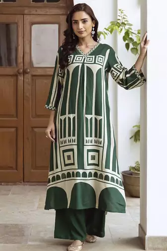 Women Printed Regula Geometric A-Line Kurta with Palazzos