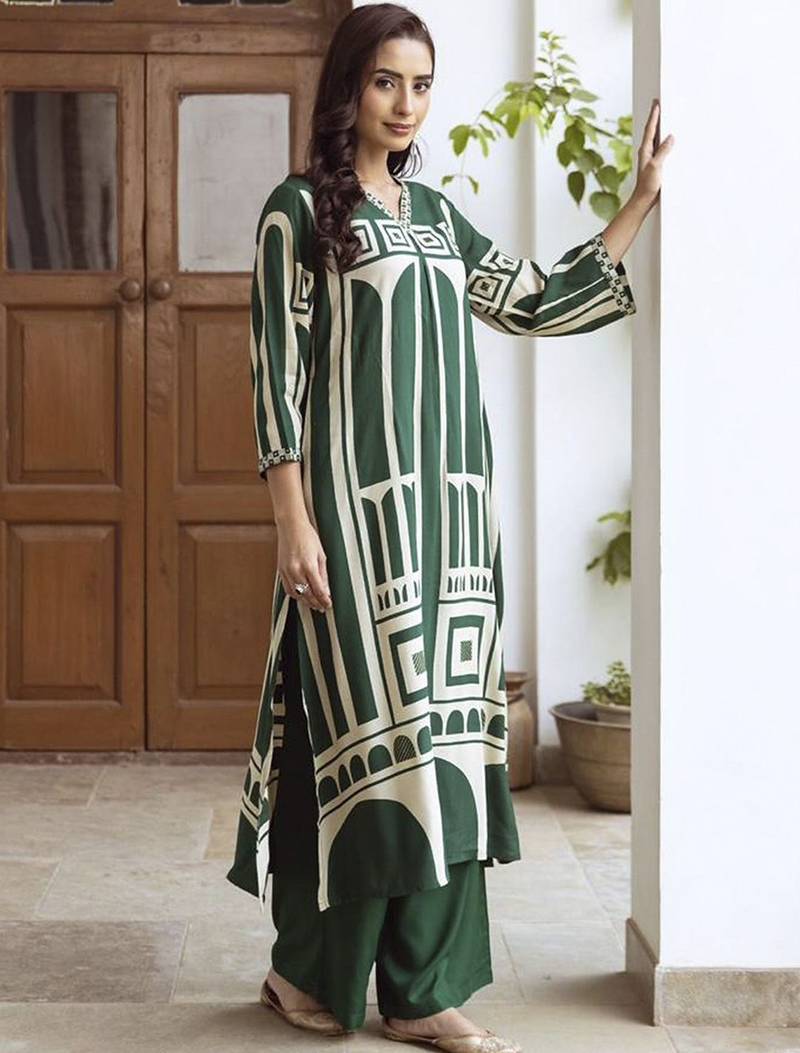 Women Printed Regula Geometric A-Line Kurta with Palazzos