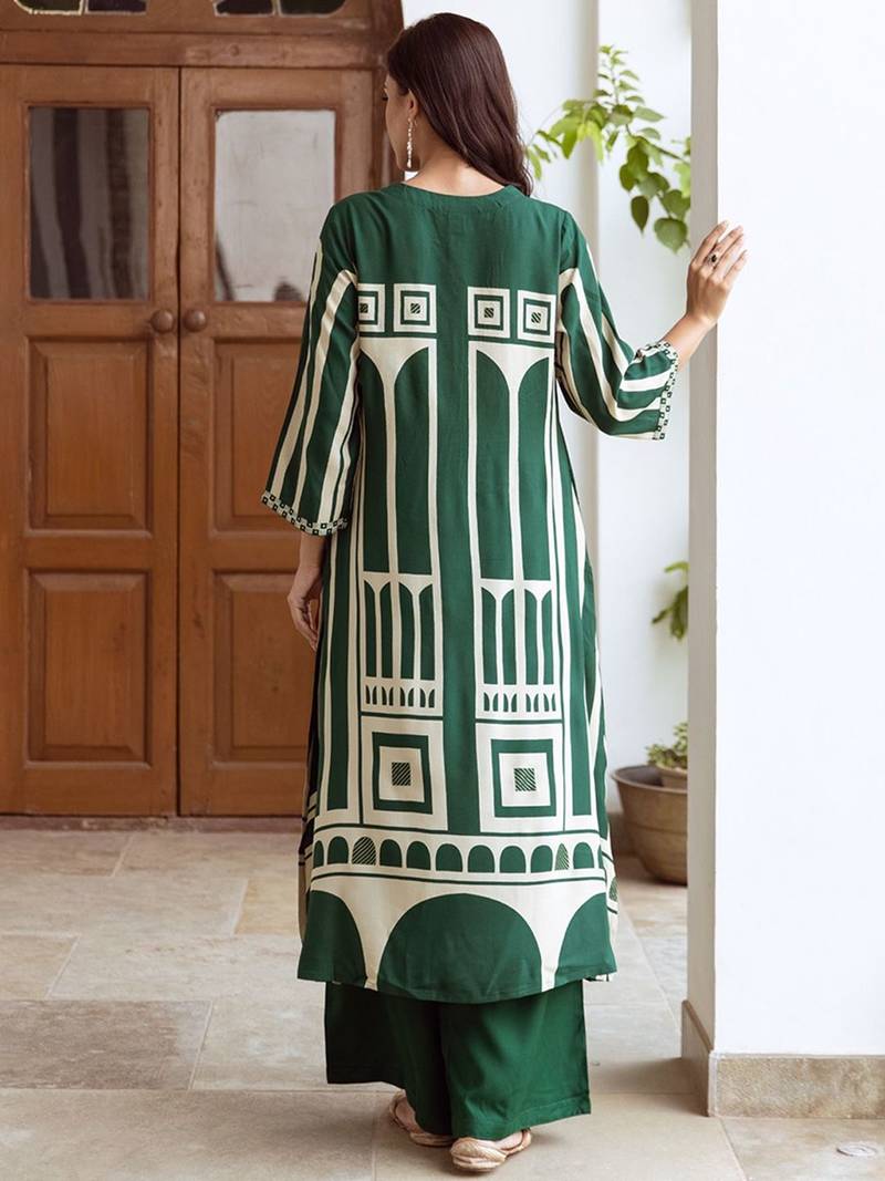 Women Printed Regula Geometric A-Line Kurta with Palazzos