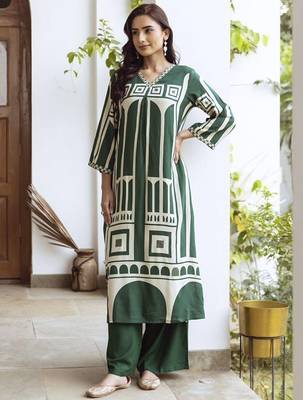 Women Printed Regula Geometric A-Line Kurta with Palazzos 5