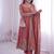 peach color sequin embroidery silk blend gown set