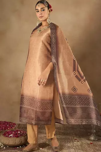 Women Bandhani Embroidered Regular Sequinned Kurta with Trousers & Dupatta