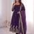 purple color sequin embroidery silk blend gown set