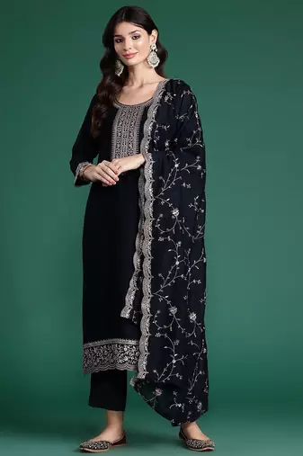 Ethnic Motifs Embroidered Regular Sequinned Kurta with Trousers & Dupatta