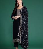 Ethnic Motifs Embroidered Regular Sequinned Kurta with Trousers & Dupatta