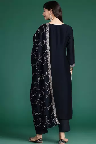 Ethnic Motifs Embroidered Regular Sequinned Kurta with Trousers & Dupatta