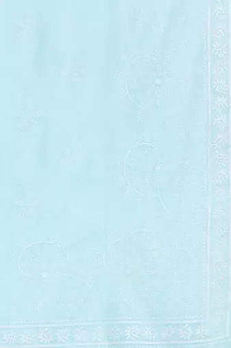 Women Turquoise Blue Floral Embroidered Mirror Work Chanderi Silk Kurta with Trousers & With