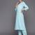Women Turquoise Blue Floral Embroidered Mirror Work Chanderi Silk Kurta with Trousers & With