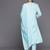 Women Turquoise Blue Floral Embroidered Mirror Work Chanderi Silk Kurta with Trousers & With