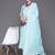 Women Turquoise Blue Floral Embroidered Mirror Work Chanderi Silk Kurta with Trousers & With
