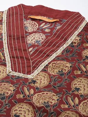 Women Maroon Floral Printed Sequinned Kurta with Palazzos & Dupatta 2