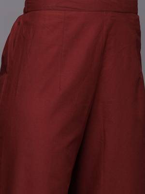 Women Maroon Floral Printed Sequinned Kurta with Palazzos & Dupatta 3