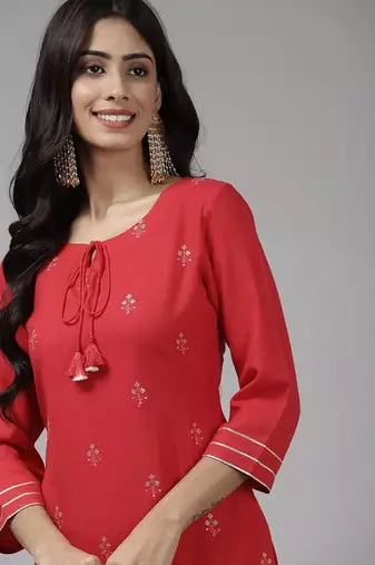 Women Red Ethnic Motifs Embroidered Sequinned Kurta with Trousers & With Dupatta