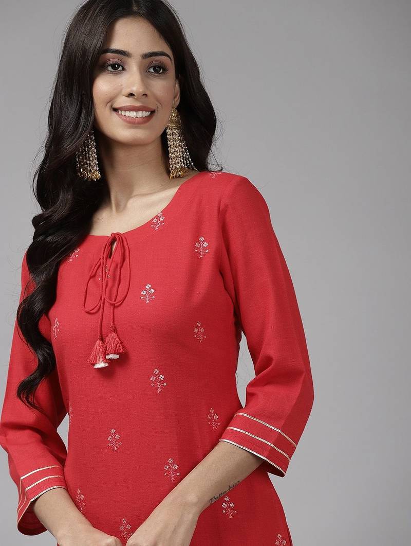 Women Red Ethnic Motifs Embroidered Sequinned Kurta with Trousers & With Dupatta