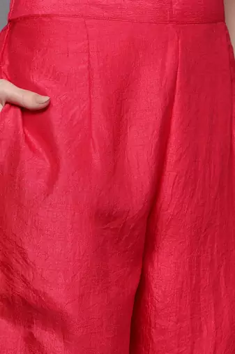 Women Fuchsia Pink Ethnic Motifs Yoke Design Kurta with Trousers & Dupatta