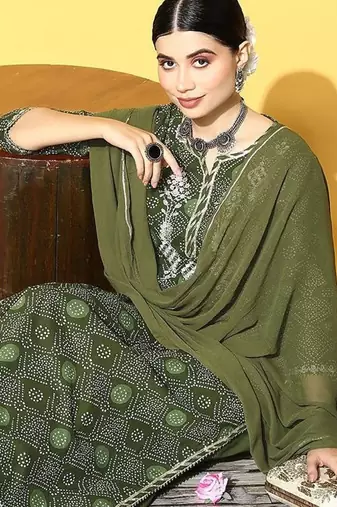 Women Green Ethnic Motifs Printed Gotta Patti Kurta with Sharara & With Dupatta