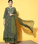 Women Green Ethnic Motifs Printed Gotta Patti Kurta with Sharara & With Dupatta