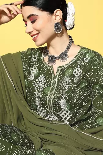 Women Green Ethnic Motifs Printed Gotta Patti Kurta with Sharara & With Dupatta