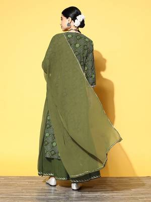 Women Green Ethnic Motifs Printed Gotta Patti Kurta with Sharara & With Dupatta 4