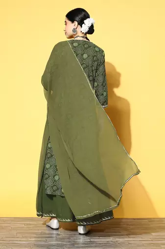 Women Green Ethnic Motifs Printed Gotta Patti Kurta with Sharara & With Dupatta